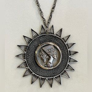 Rare Vintage Silver Nefertiti Pendant and Necklace